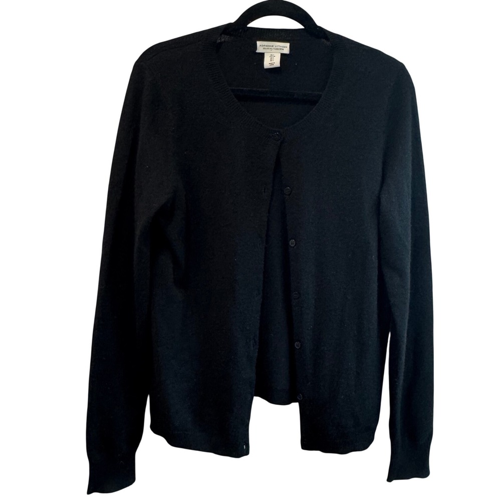 Adrienne Vittadini Black 100% Cashmere 2-Ply Button Front Cardigan Sweater L